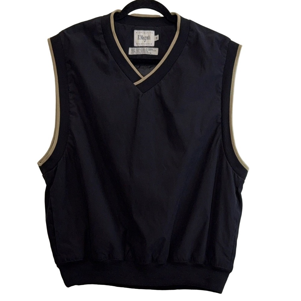 E. Magrath Distinctive Sportswear Sleeveless Vest M Black Tan Golf Embroidered - Picture 1 of 7